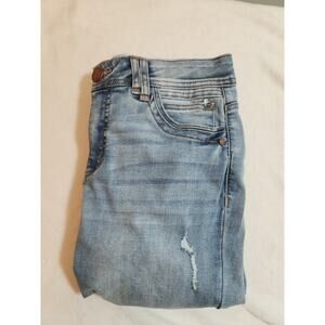 Democracy Jeans Womens Sz 8 Blue "Ab" Solution Technology Whiskers Distressed